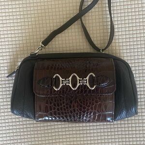 Brighton Black and Brown Croc-Embossed Crossbody